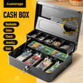 Lockable Cash Box with Coin Tray – Durable Metal Money Box with Key Lock for Bills & Change – Grey