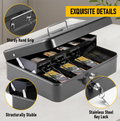 Cash Box With Security Locker And Security Cable, Money Box/Cash Tin With Money Tray For Saving Organizer-Black