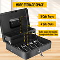 Cash Box With Security Locker And Security Cable, Money Box/Cash Tin With Money Tray For Saving Organizer-Black
