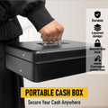 Cash Box With Security Locker And Security Cable, Money Box/Cash Tin With Money Tray For Saving Organizer-Black