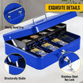 Cash Box With Security Locker And Security Cable, Money Box/Cash Tin With Money Tray For Saving Organizer-Blue