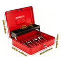 Cash Box With Security Locker And Security Cable, Money Box/Cash Tin With Money Tray For Saving Organizer-Red