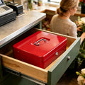 Cash Box With Security Locker And Security Cable, Money Box/Cash Tin With Money Tray For Saving Organizer-Red