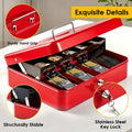 Cash Box With Security Locker And Security Cable, Money Box/Cash Tin With Money Tray For Saving Organizer-Red