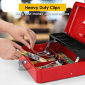Cash Box With Security Locker And Security Cable, Money Box/Cash Tin With Money Tray For Saving Organizer-Red