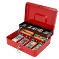 Cash Box With Security Locker And Security Cable, Money Box/Cash Tin With Money Tray For Saving Organizer-Red