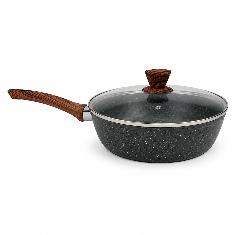 28cm PFOA Free Non-Stick Saute Pan with Lid, Marble-Effect Non-Stick Coating, Induction Compatible, Soft-Touch Handle, Dishwasher Safe