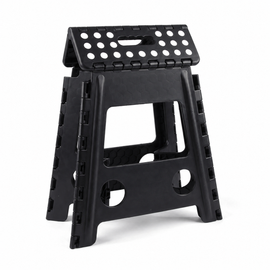 Portable Black Folding Stool with Carry Handle, Non-Slip Seat and TPR Feet,  for Camping and Home(39x29x22cm)
