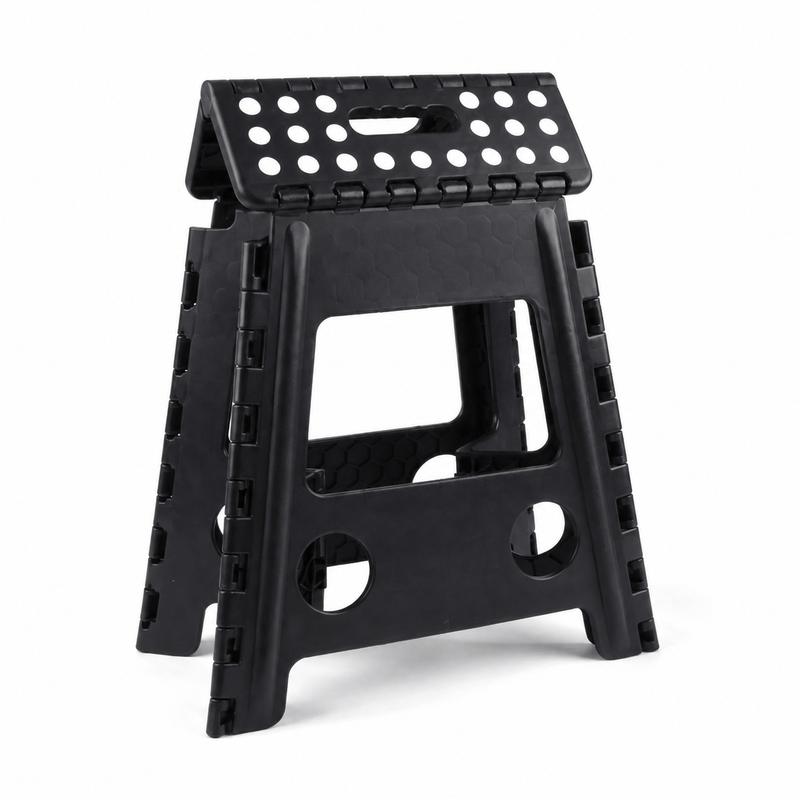 Portable Black Folding Stool with Carry Handle, Non-Slip Seat and TPR Feet,  for Camping and Home(39x29x22cm)