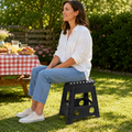 Portable Black Folding Stool with Carry Handle, Non-Slip Seat and TPR Feet,  for Camping and Home(39x29x22cm)