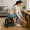 Portable Black Folding Stool with Carry Handle, Non-Slip Seat and TPR Feet,  for Camping and Home(39x29x22cm)