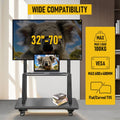 TV Stand for 32–70 Inch TVs with Projector Shelf, Lockable Wheels, Adjustable Height, Cable Management, Freestanding Steel Frame TV Cart Rolling Floor Stand For 32-70 Inch LCD LED OLED Flat Panel Screens Smartboard Movable Holds Up To 100lbs With Shelf Lo