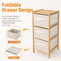 3 Drawer Bamboo Storage Chest Fabric Drawers Multi-Purpose Organiser for Bedroom Bathroom Laundry