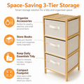 3 Drawer Bamboo Storage Chest Fabric Drawers Multi-Purpose Organiser for Bedroom Bathroom Laundry