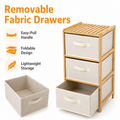 3 Drawer Bamboo Storage Chest Fabric Drawers Multi-Purpose Organiser for Bedroom Bathroom Laundry