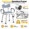 Height Adjustable Shower Chair with Arms & Back, Aluminium Bathroom Seat, 136kg Capacity