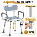 Height Adjustable Shower Chair with Arms & Back, Aluminium Bathroom Seat, 136kg Capacity