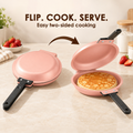 Double-Sided Non-Stick Frying Pan, Flip Pancake Pan with Heat-Resistant Handle for Eggs, Pancakes & Toast, Gas Electric & Ceramic Stoves-Pink