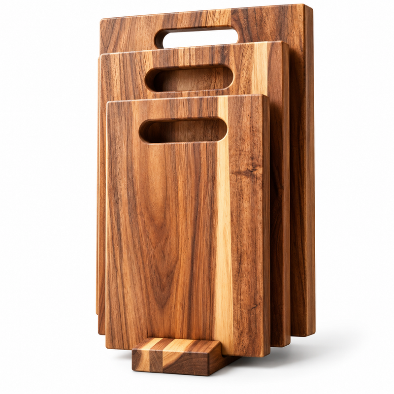 3Pcs Wooden Cutting Board Set with Storage Stand, Chopping Boards for Kitchen Food Preparation