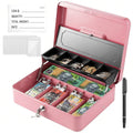 Lockable Cash Box with Coin Tray – Durable Metal Money Box with Key Lock for Bills & Change-PINK