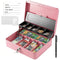 Lockable Cash Box with Coin Tray – Durable Metal Money Box with Key Lock for Bills & Change-PINK