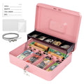 Lockable Metal Cash Box with 2 Keys, 4 Bill & 5 Coin Tray, Security Money Box with Anti-Loss Rope