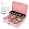 Lockable Metal Cash Box with 2 Keys, 4 Bill & 5 Coin Tray, Security Money Box with Anti-Loss Rope