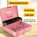 Lockable Metal Cash Box with 2 Keys, 4 Bill & 5 Coin Tray, Security Money Box with Anti-Loss Rope