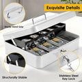 Lockable Metal Cash Box with 2 Keys, 4 Bill & 5 Coin Tray, Security Money Box with Anti-Loss Rope