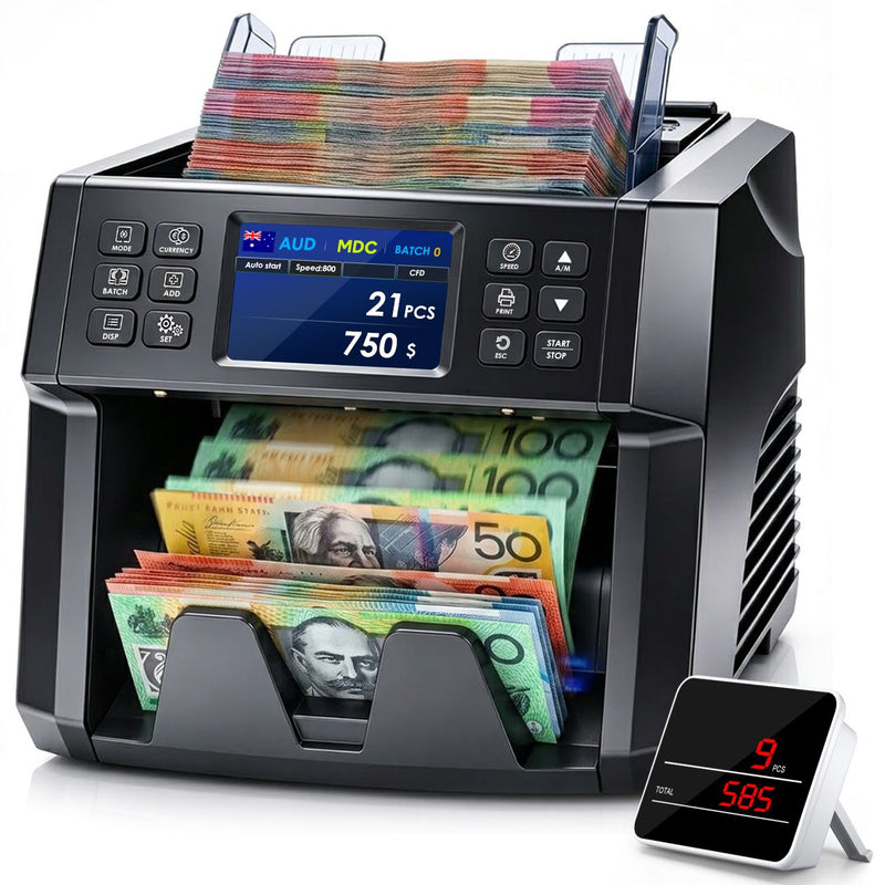 Dual CIS Money Counter with Counterfeit Detection, Mixed Value Bill Counter, 14 Currency Cash Counting Machine with Serial Number Reading, UV MG IR MT Detection, 3.5