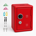 Lockable Metal Money Box, Cash & Coin Storage Box with Key Lock, Compact Piggy Bank for For Kids & Adults, Office & Small Valuables-Red
