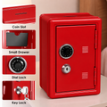 Lockable Metal Money Box, Cash & Coin Storage Box with Key Lock, Compact Piggy Bank for For Kids & Adults, Office & Small Valuables-Red