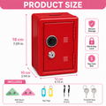 Lockable Metal Money Box, Cash & Coin Storage Box with Key Lock, Compact Piggy Bank for For Kids & Adults, Office & Small Valuables-Red