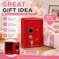 Lockable Metal Money Box, Cash & Coin Storage Box with Key Lock, Compact Piggy Bank for For Kids & Adults, Office & Small Valuables-Red