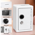 Lockable Metal Money Box, Cash & Coin Storage Box with Key Lock, Compact Piggy Bank for For Kids & Adults, Office & Small Valuables-White