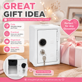 Lockable Metal Money Box, Cash & Coin Storage Box with Key Lock, Compact Piggy Bank for For Kids & Adults, Office & Small Valuables-White