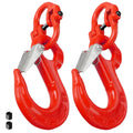 2SETS 2T Sling Hook With Hammerlock Heavy Duty Safety Latch Swivel Winch Hook For Trailer Safety Chain-Red