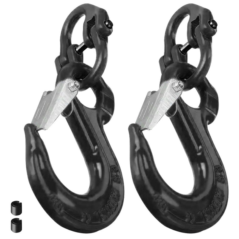 2SET 3.15T Sling Hook Heavy Duty Hammerlock/Slip Hook Kit With Swivel Winch & Safety Latch-Black