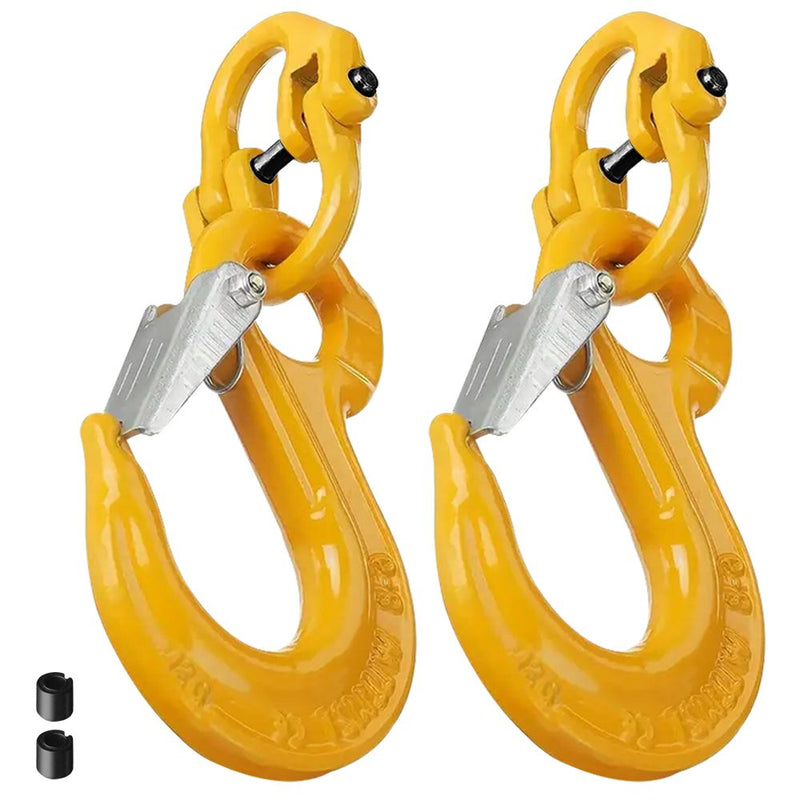 2SET 3.15T Sling Hook Heavy Duty Hammerlock/Slip Hook Kit With Swivel Winch & Safety Latch- Yellow