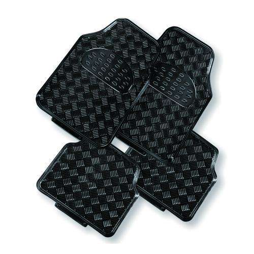 VENOM 4 Piece Car Mat Black Rubber Aluminium Look Floor