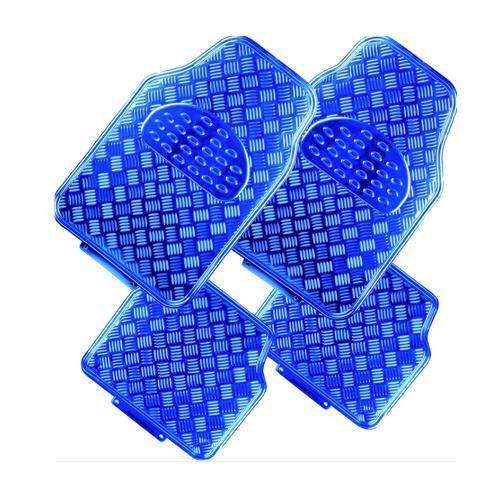Venom 4pc Car Mat Set Blue Rubber Aluminium Look