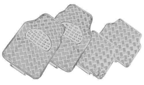 Venom 4 Piece Car Mat Silver Rubber Aluminium Look Floor