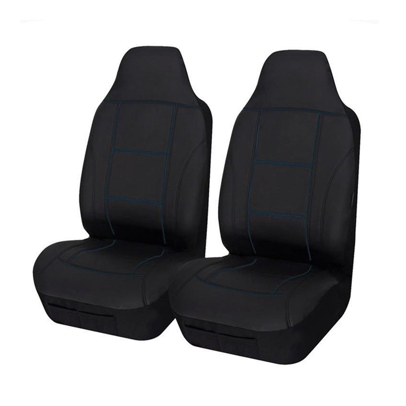 Universal Front Seat Covers 60/25 Black Blue Stitch