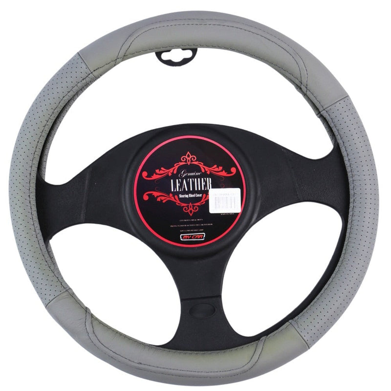 Oklahoma Steering Wheel Cover Grey Leather - 37-39cm