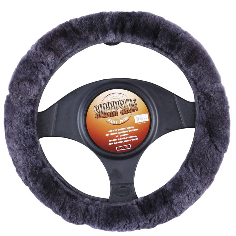 Sheepskin Steering Wheel Cover Charcoal Grey Car Auto