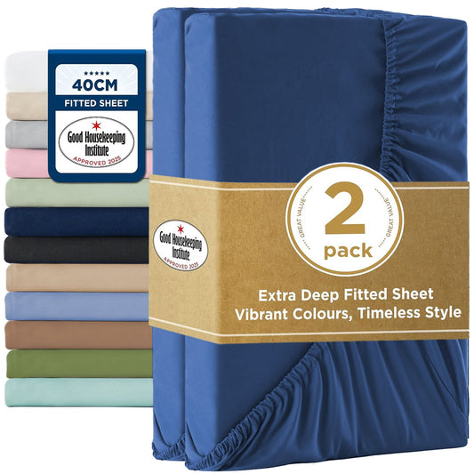 2000TC Hotel Quality Fitted Sheets - 2 Piece Fitted Sheets  -Breathable Bedding - Wrinkle, Fade, Stain Resistant- 16inch/40cm Deep Pocket Fitted Bed Sheets-Wrinkle and Fade Resistant,(Royal blue,Double)