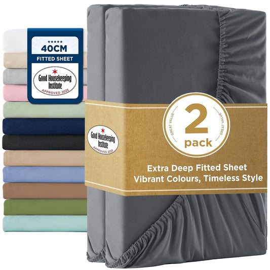 2000TC Hotel Quality Fitted Sheets - 2 Piece Fitted Sheets  -Breathable Bedding - Wrinkle, Fade, Stain Resistant- 16inch/40cm Deep Pocket Fitted Bed Sheets-Wrinkle and Fade Resistant,(Dark gray,King Single)