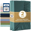 2000TC Hotel Quality Fitted Sheets - 2 Piece Fitted Sheets  -Breathable Bedding - Wrinkle, Fade, Stain Resistant- 16inch/40cm Deep Pocket Fitted Bed Sheets-Wrinkle and Fade Resistant,(Biscay blue,King Single)