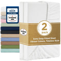 2000TC Hotel Quality Fitted Sheets - 2 Piece Fitted Sheets  -Breathable Bedding - Wrinkle, Fade, Stain Resistant- 16inch/40cm Deep Pocket Fitted Bed Sheets-Wrinkle and Fade Resistant,(White,Single)