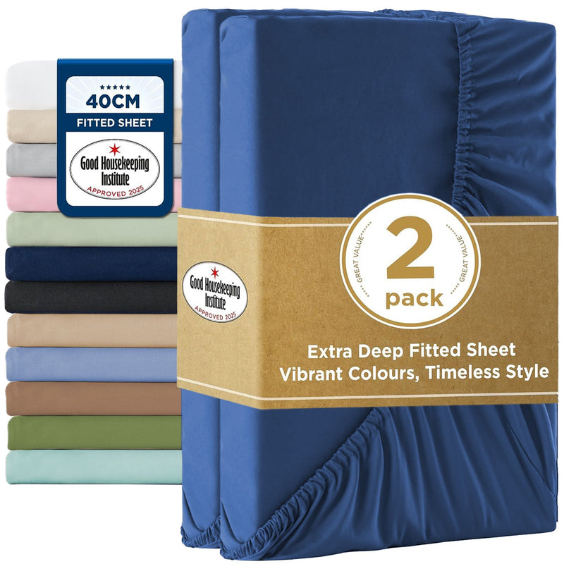 2000TC Hotel Quality Fitted Sheets - 2 Piece Fitted Sheets  -Breathable Bedding - Wrinkle, Fade, Stain Resistant- 16inch/40cm Deep Pocket Fitted Bed Sheets-Wrinkle and Fade Resistant,(Royal blue,Single)